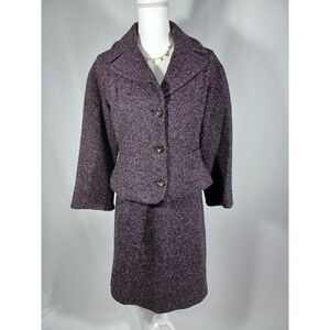 Worth Skirt Suit Set Womens 6 Purple Wool Blend Tweed 2 Piece Career Workwear